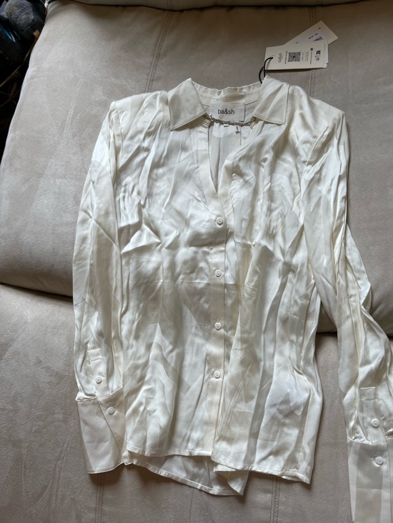 ba&sh Tops - ba&sh Off-White Chemise Betsey Satin Button-Down Blouse